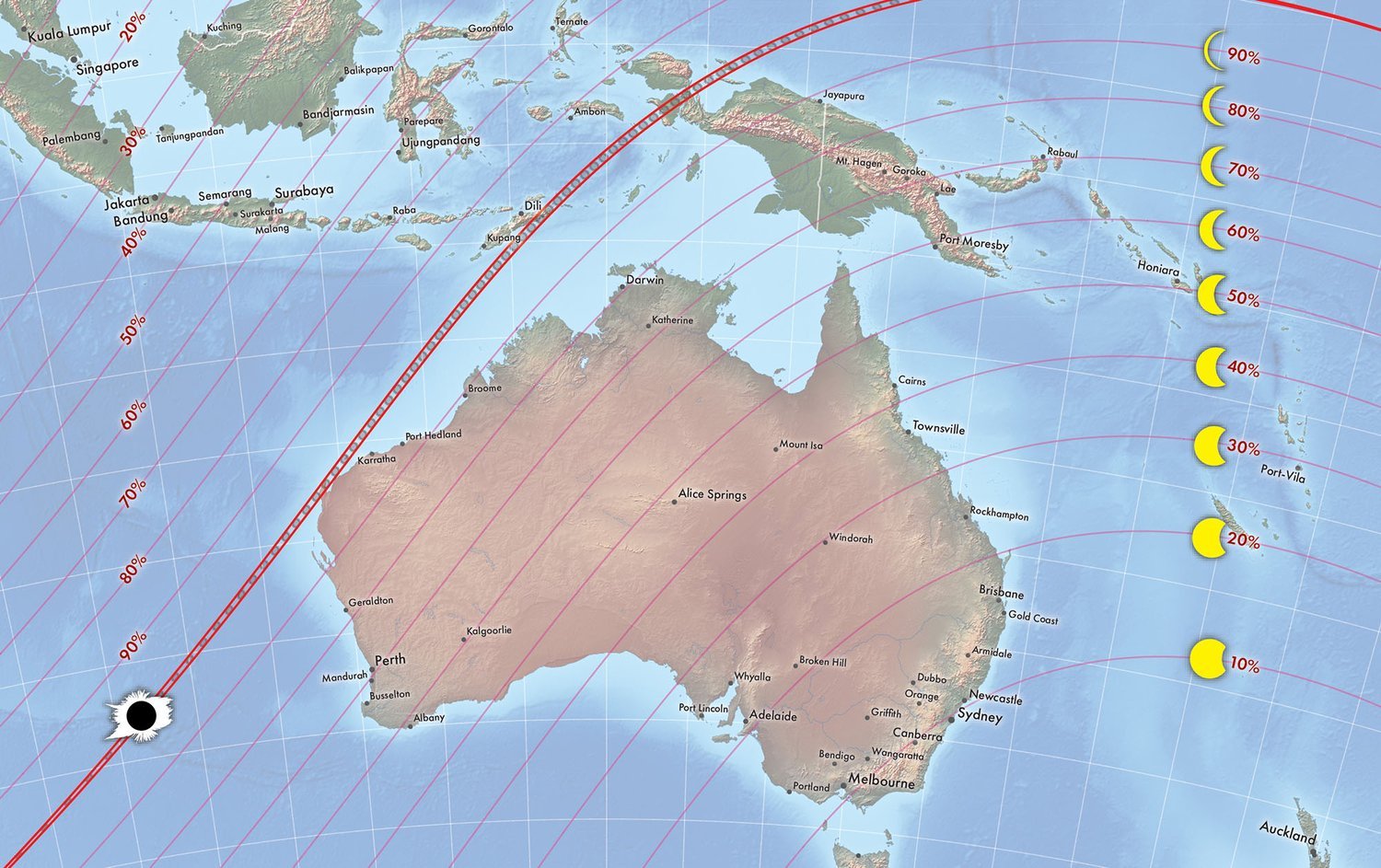 The path of the solar eclipse Australia