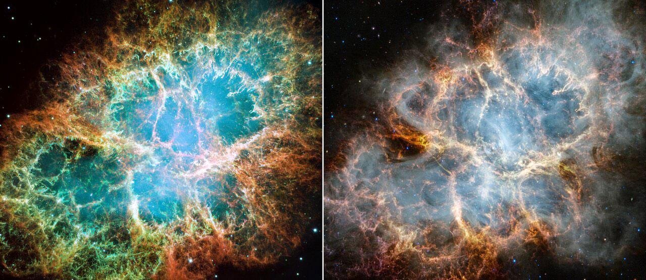 Webb and Hubble's view of crab nebula
